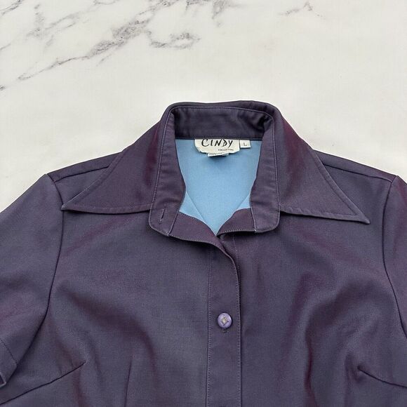 Cindy Womens Vintage Y2k Iridescent Button Up Top Size L Purple Blue Shimmer - Picture 2 of 11